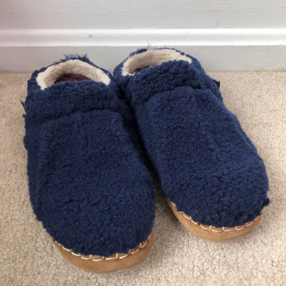 L.L. Bean Navy Blue Pile Fleece Round Toe Cozy Slipper Slides Size 6 - Picture 3 of 13